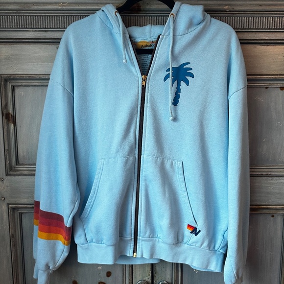 Aviator Nation Palm Tree Festival Dana Point Zip Up Hoodie in Ocean Blue Size L - Picture 3 of 10